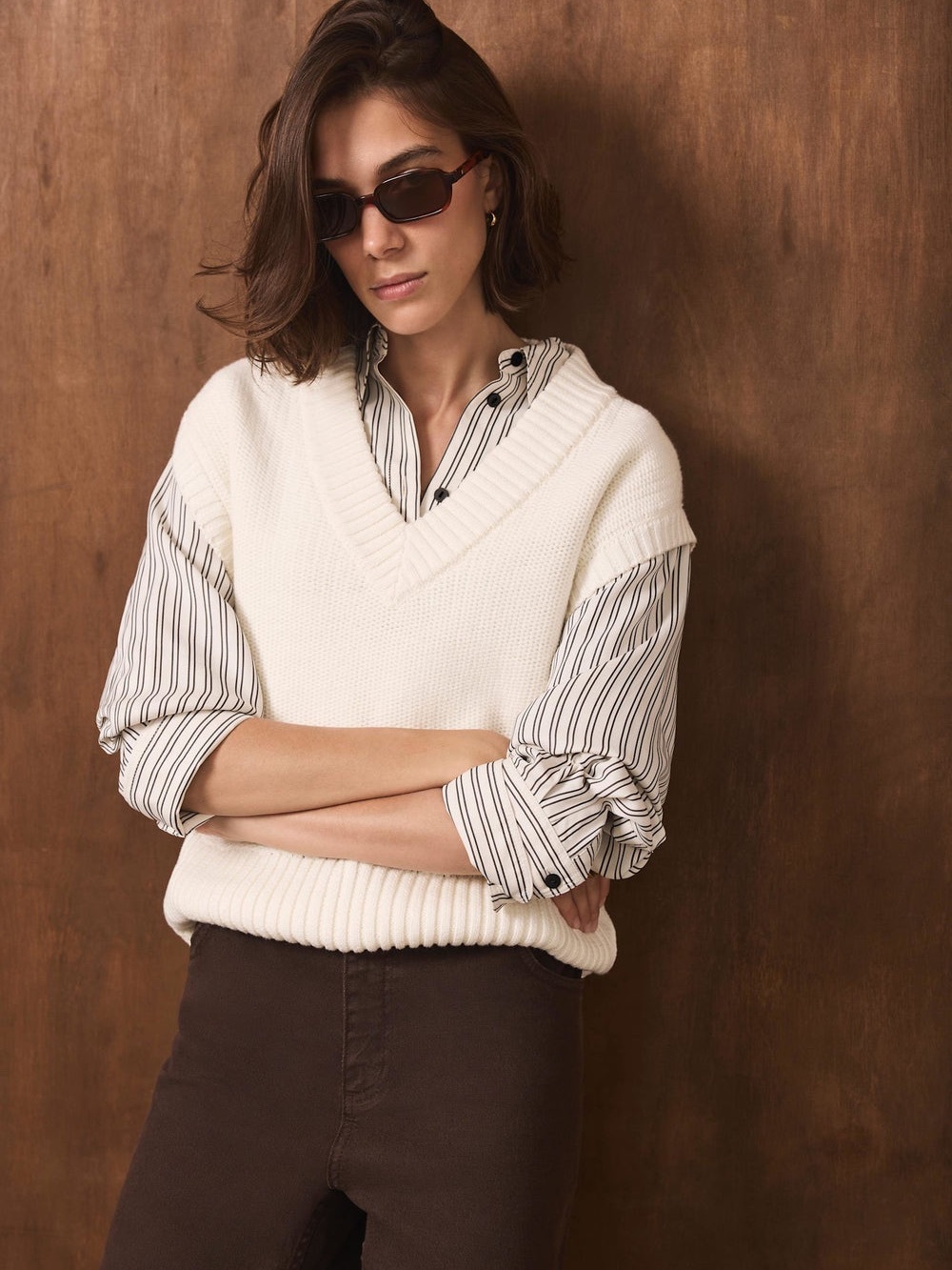 Banana Republic Oversized Ribbed Knit V-Neck Sweater Vest Ivory Size M/L